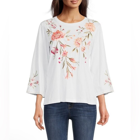 Johnny Was Vienna Floral Embroidered Long Kimono Sleeve Tee- Still Full Price - Picture 3 of 14